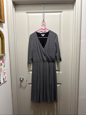 Classic Gray Midi Wrap Dress with V-Neck